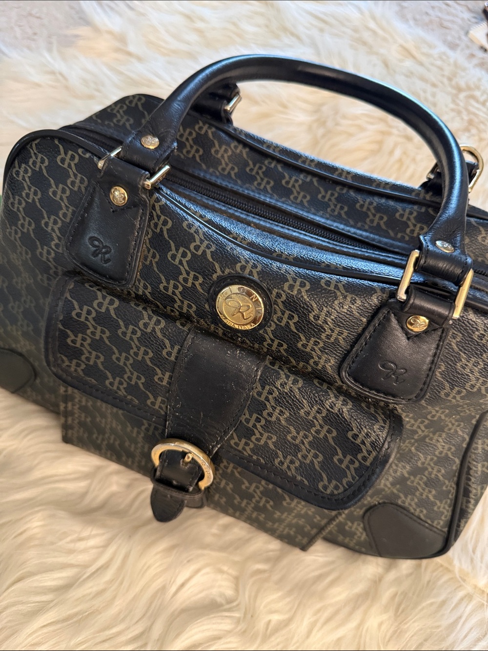 Rioni Black Monogram Satchel Bag